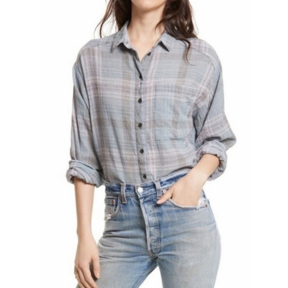 Free People Cutie Plaid Button Down